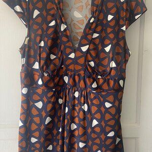Trink Turk Silk Retro pattern Navy & Rust top - Size 8